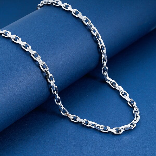 Italian Rolo 4 Lati Forzata Chain Necklace In Rhodium Over Sterling Silver 33.28 Grams 24 Inches