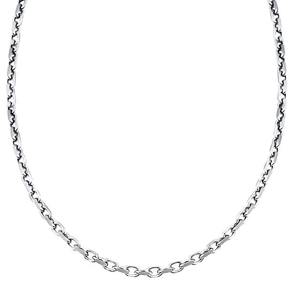 Italian Rolo 4 Lati Forzata Chain Necklace In Rhodium Over Sterling Silver 33.28 Grams 24 Inches