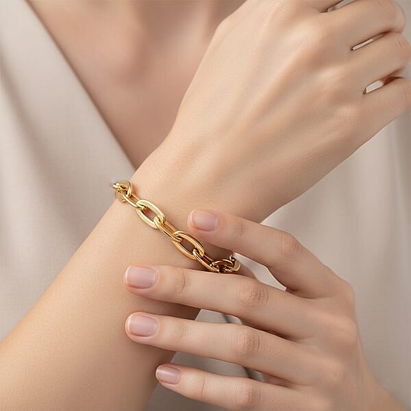 Italian Specchio Oval Rolo Chain Bracelet In 10K Yellow Gold (7.50 In) 4.8 Grams