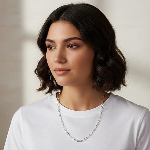 Italian Sterling Silver Paper Clip Chain Necklace (18 Inches) (5.6 Grams)