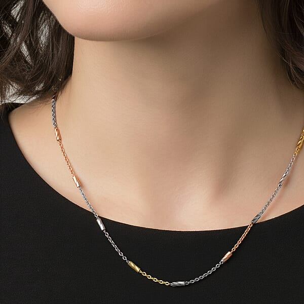 Italian Tube Chain Necklace In 14K YRG And Rhodium Over Sterling Silver 2.69 Grams 20 Inches