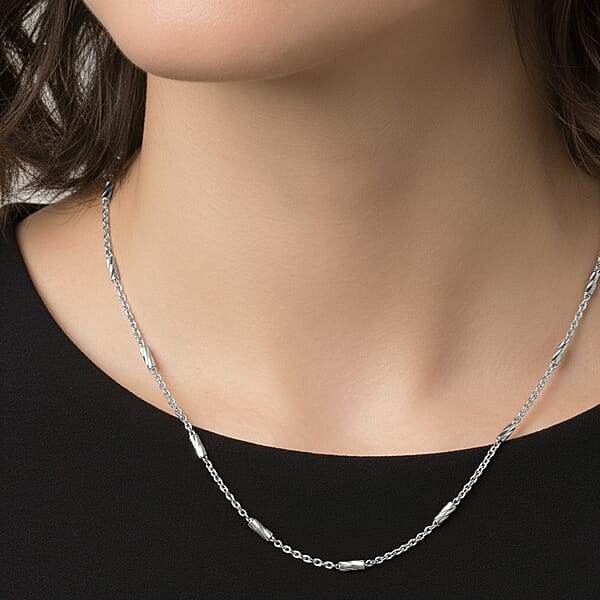 Italian Tube Chain Necklace In Rhodium Over Sterling Silver 2.60 Grams 20 Inches