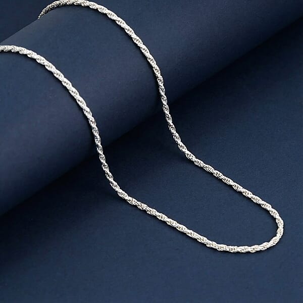Italian Twisted Link Chain Necklace In Rhodium Over Sterling Silver 8.69 Grams 20 Inches