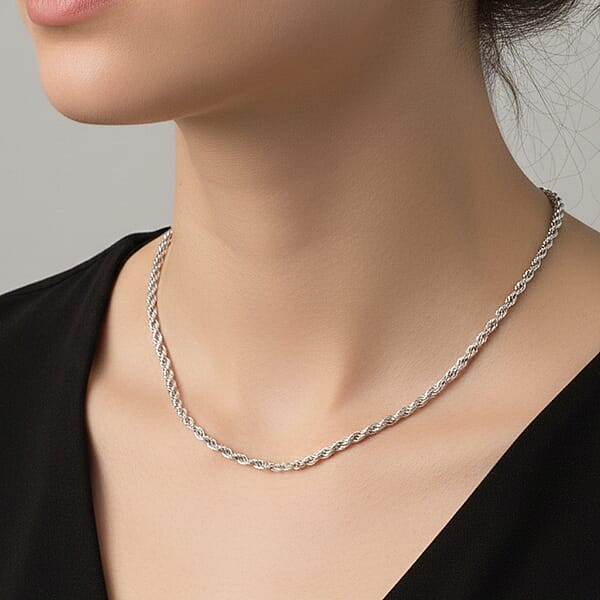 Italian Twisted Link Chain Necklace In Rhodium Over Sterling Silver 8.69 Grams 20 Inches
