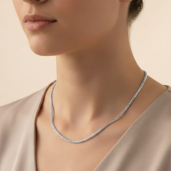Italian Twisted Link Chain Necklace In Rhodium Over Sterling Silver 8.88 Grams 20 Inches