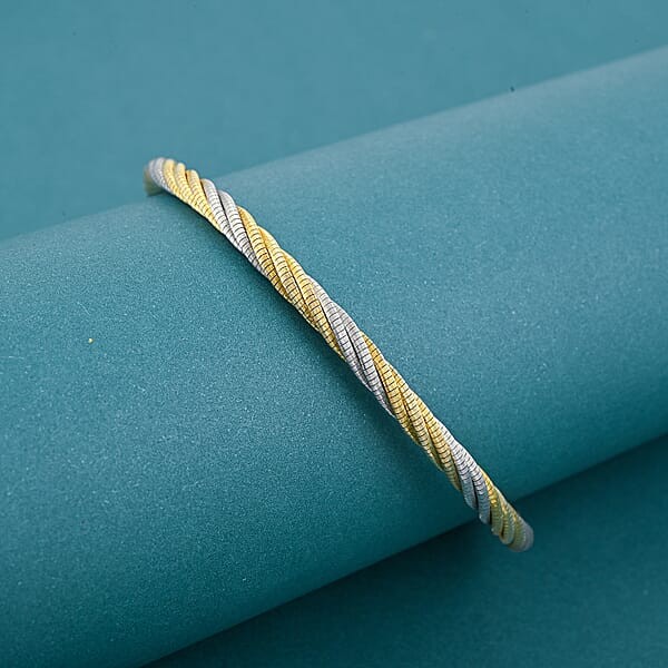 Italian Twisted Omega Chain Bracelet In 14K YG And Rhodium Over Sterling Silver (7.25 In) 8.4 Grams