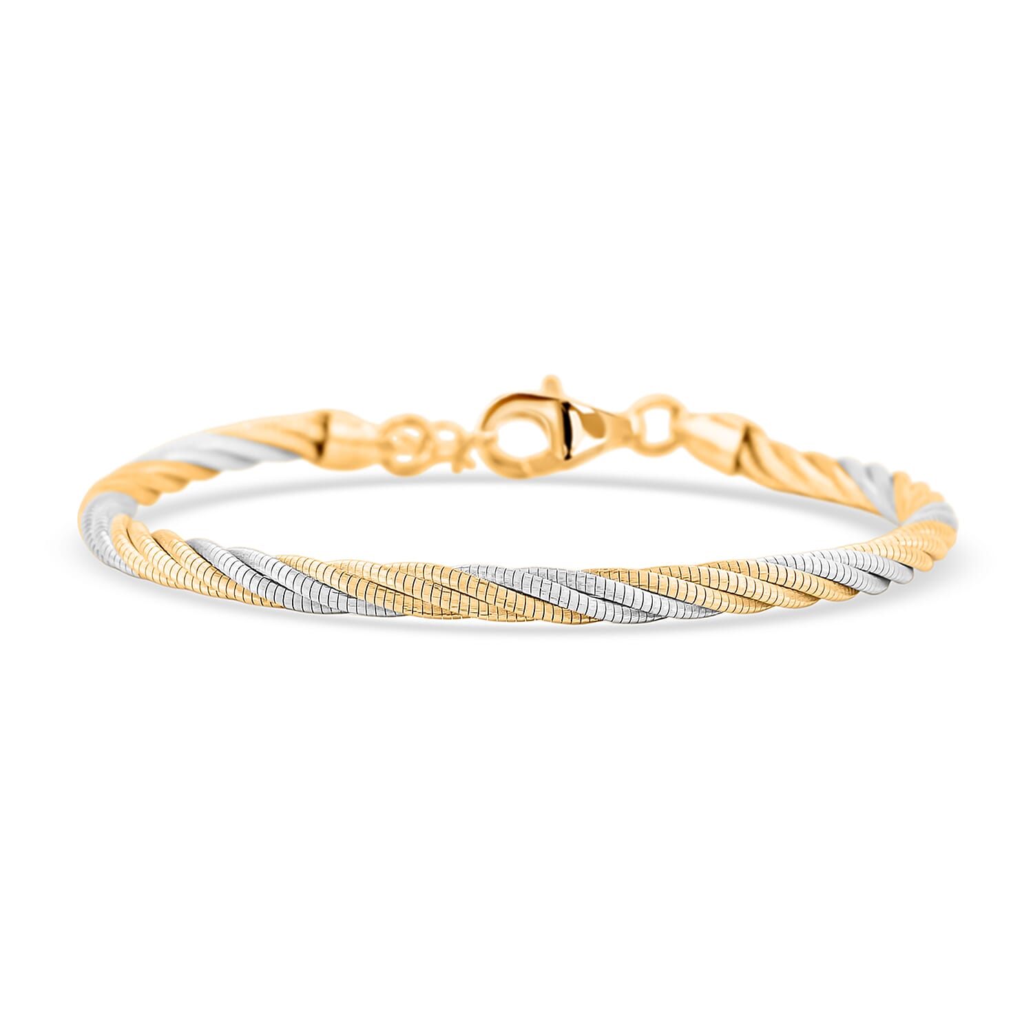 Italian Twisted Omega Chain Bracelet in 14K YG and Rhodium Over Sterling Silver (7.25 In) 8.4 Grams