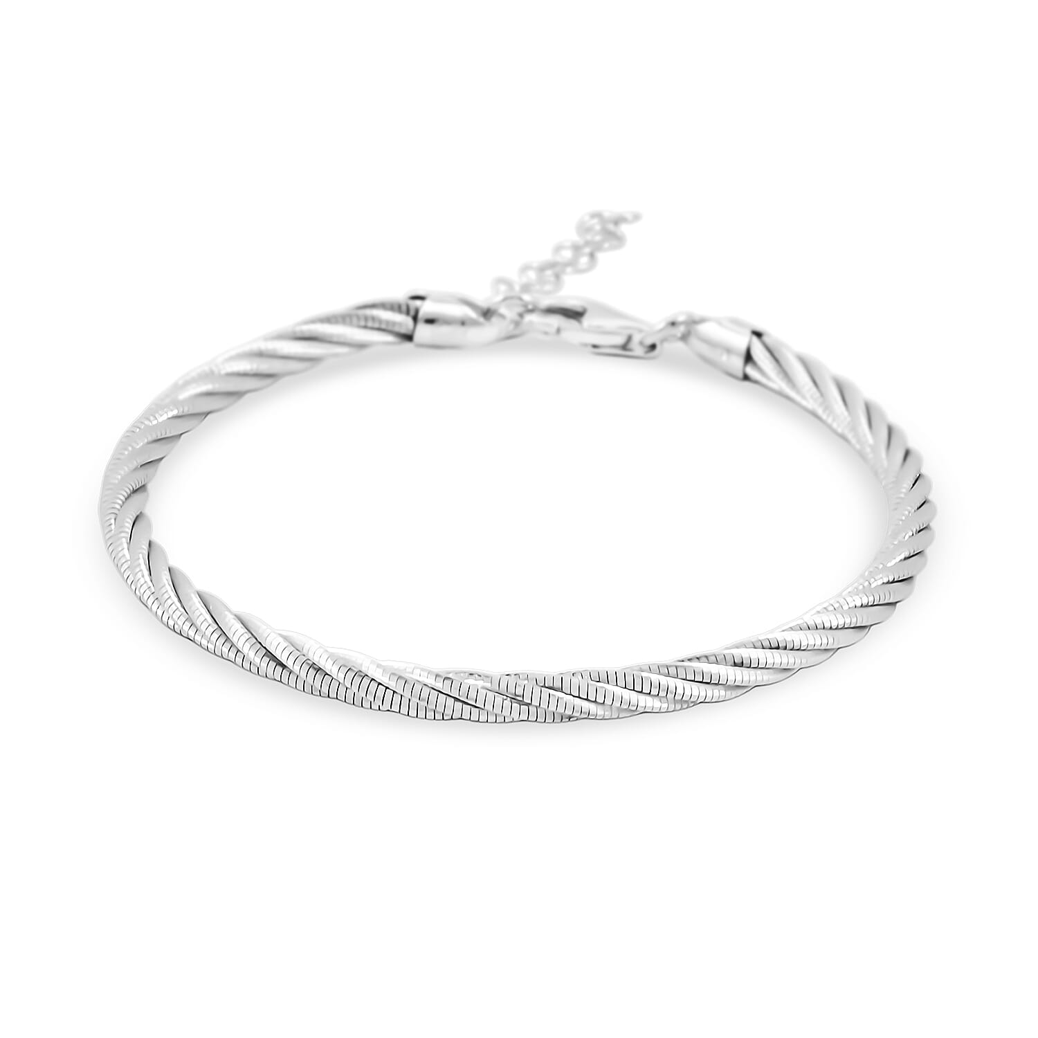 Italian Twisted Omega Chain Bracelet in Rhodium Over Sterling Silver (7.25 In) 9 Grams