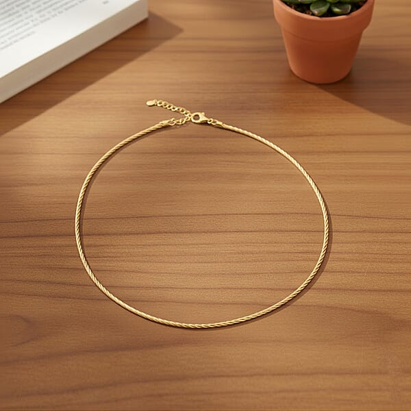 Italian Twisted Omega Chain Necklace In 14K Yellow Gold Over Sterling Silver 17 Inches 18.8 Grams