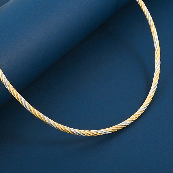 Italian Twisted Omega Chain Necklace In 14K YG And Rhodium Over Sterling Silver 19.25 Grams 17 Inches