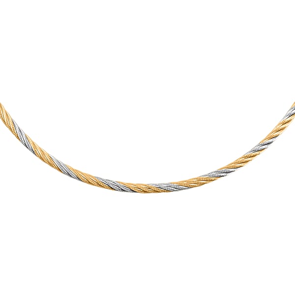 Italian Twisted Omega Chain Necklace In 14K YG And Rhodium Over Sterling Silver 19.25 Grams 17 Inches