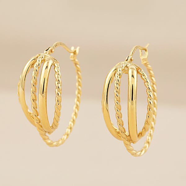 Italian Twisted Oval Hoop Earrings In 14K Yellow Gold 2.92 Grams