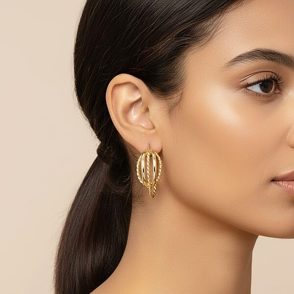 Italian Twisted Oval Hoop Earrings In 14K Yellow Gold 2.92 Grams