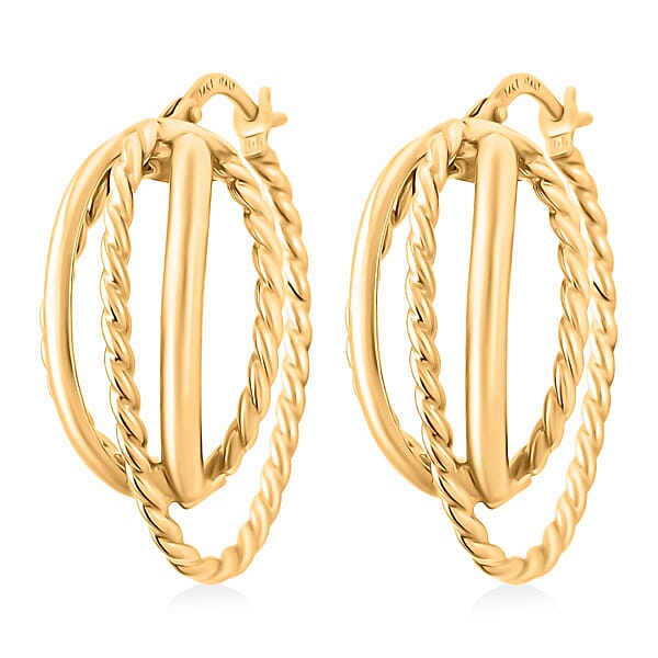 Italian Twisted Oval Hoop Earrings In 14K Yellow Gold 2.92 Grams