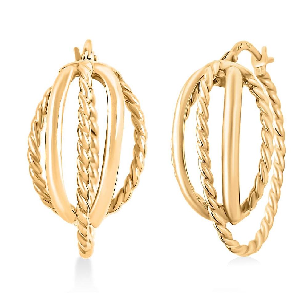 Italian Twisted Oval Hoop Earrings in 14K Yellow Gold 2.92 Grams