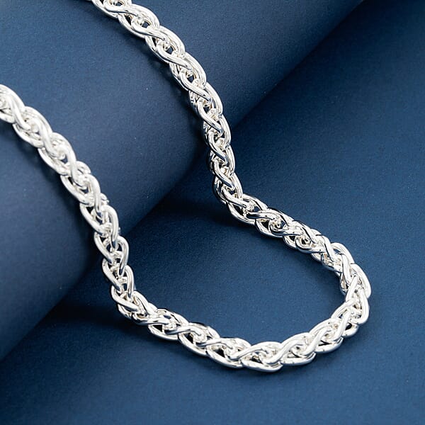 Italian Wheat Chain Necklace In Sterling Silver 32.5 Grams 20 Inches