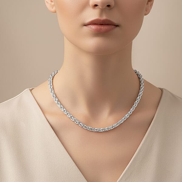 Italian Wheat Chain Necklace In Sterling Silver 32.5 Grams 20 Inches