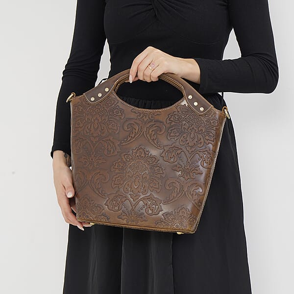 Italy Retro Noble Collection Brown Color Genuine Leather Crossbody Bag With Handle Drop And Shoulder Strap