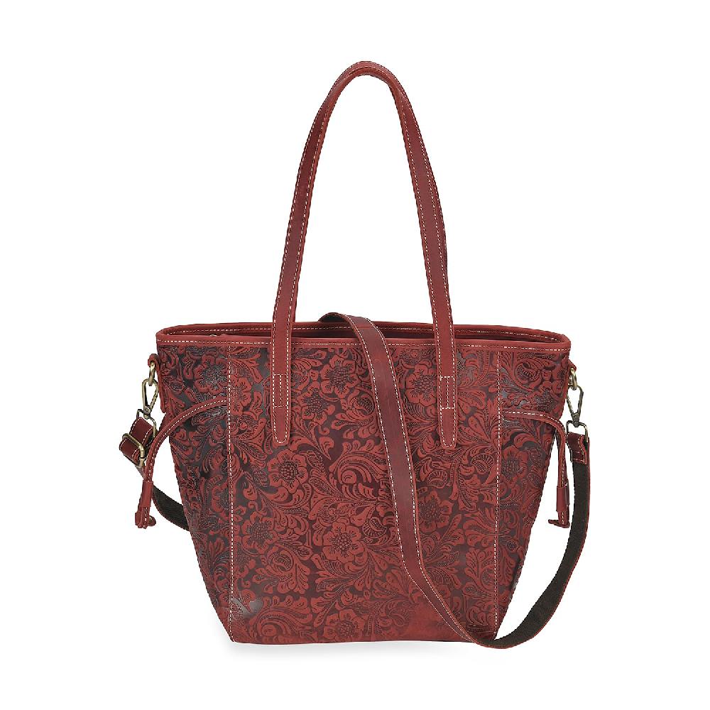 Italy Retro Noble Collection Burgundy Genuine Leather Floral Embossed Crossbody Bag with Shoulder Strap