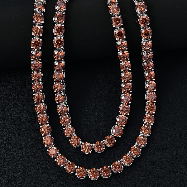 J Francis Embellished With Caramel Zirconia By Swarovski 71.40 Ctw Celestial Radiance Necklace In Rhodium Over Sterling Silver 18 Inches