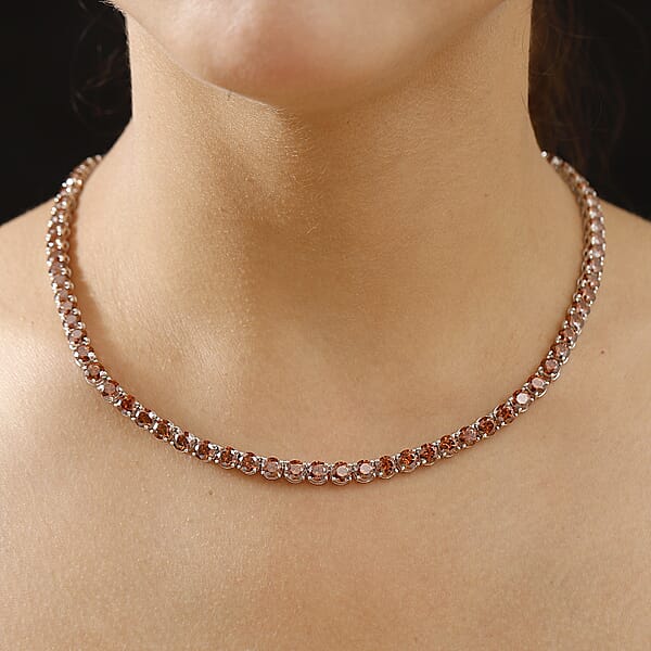 J Francis Embellished With Caramel Zirconia By Swarovski 71.40 Ctw Celestial Radiance Necklace In Rhodium Over Sterling Silver 18 Inches