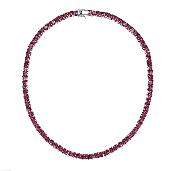 J Francis Embellished With Dark Red Zirconia By Swarovski 98.00 Ctw Iconic Tennis Necklace 18 Inches In Rhodium Over Sterling Silver