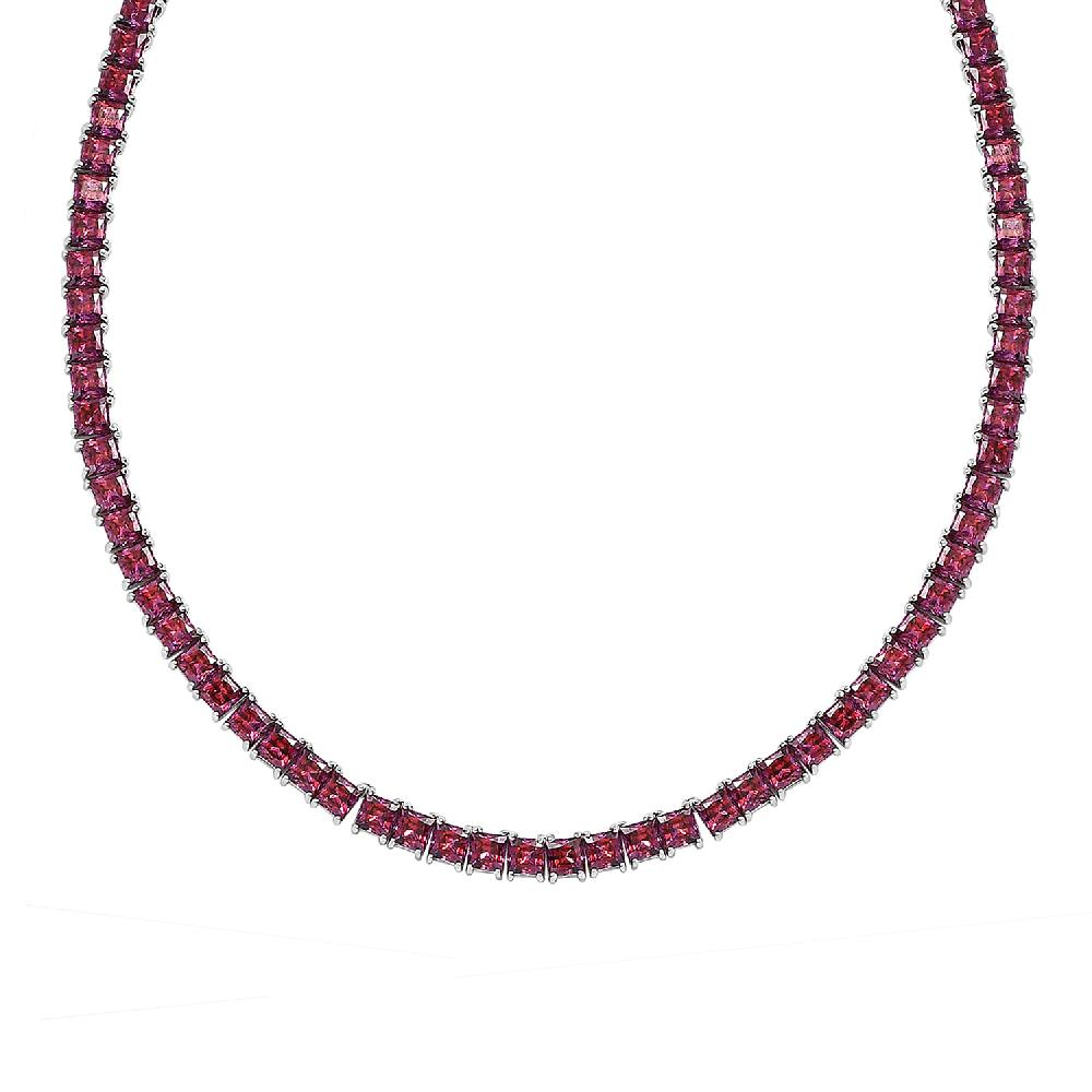 J Francis Embellished with Dark Red Zirconia by Swarovski 98.00 ctw Iconic Tennis Necklace 18 Inches in Rhodium Over Sterling Silver