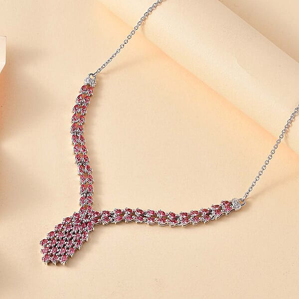 J Francis Embellished With Fancy Pink Zirconia By Swarovski 6.25 Ctw Waterfall Necklace In Rhodium Over Sterling Silver 18 Inches