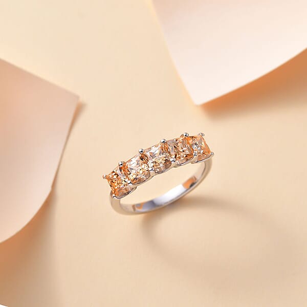 J Francis Embellished With Fancy Yellow Zirconia By Swarovski 3.50 Ctw 5 Stone Ring In Rhodium Over Sterling Silver
