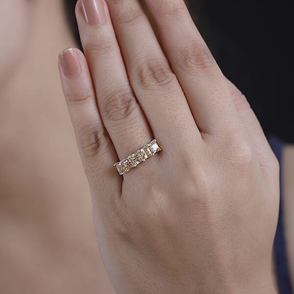 J Francis Embellished With Fancy Yellow Zirconia By Swarovski 3.50 Ctw 5 Stone Ring In Rhodium Over Sterling Silver