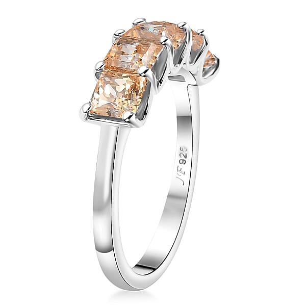 J Francis Embellished With Fancy Yellow Zirconia By Swarovski 3.50 Ctw 5 Stone Ring In Rhodium Over Sterling Silver