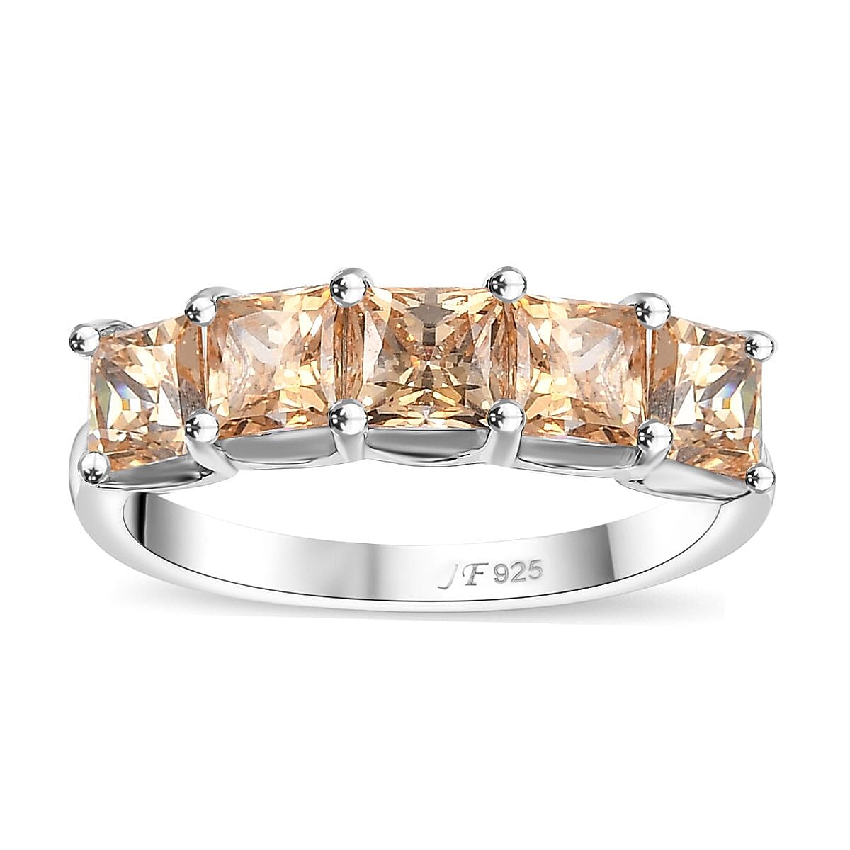 J Francis Embellished with Fancy Yellow Zirconia by Swarovski 3.50 ctw 5 Stone Ring in Rhodium Over Sterling Silver