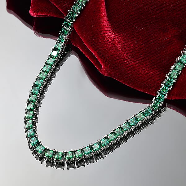 J Francis Embellished With Green Zirconia By Swarovski 56.90 Ctw Iconic Tennis Necklace 18 Inches In Rhodium Over Sterling Silver