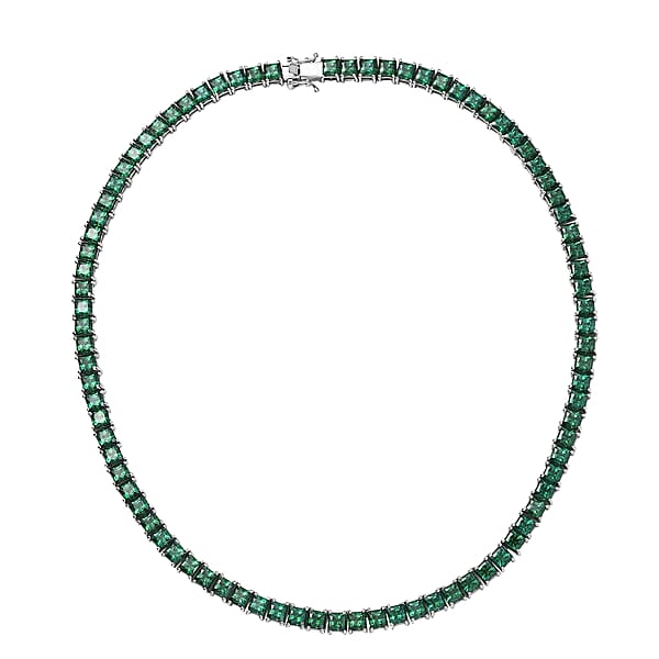 J Francis Embellished With Green Zirconia By Swarovski 56.90 Ctw Iconic Tennis Necklace 18 Inches In Rhodium Over Sterling Silver