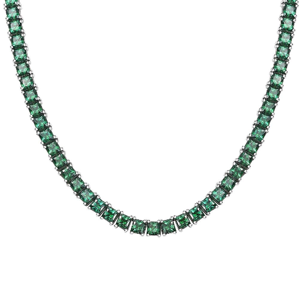 J Francis Embellished with Green Zirconia by Swarovski 56.90 ctw Iconic Tennis Necklace 18 Inches in Rhodium Over Sterling Silver