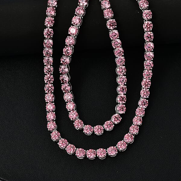 J Francis Embellished With Pink Zirconia By Swarovski 75.10 Ctw Celestial Radiance Necklace In Rhodium Over Sterling Silver 18 Inches