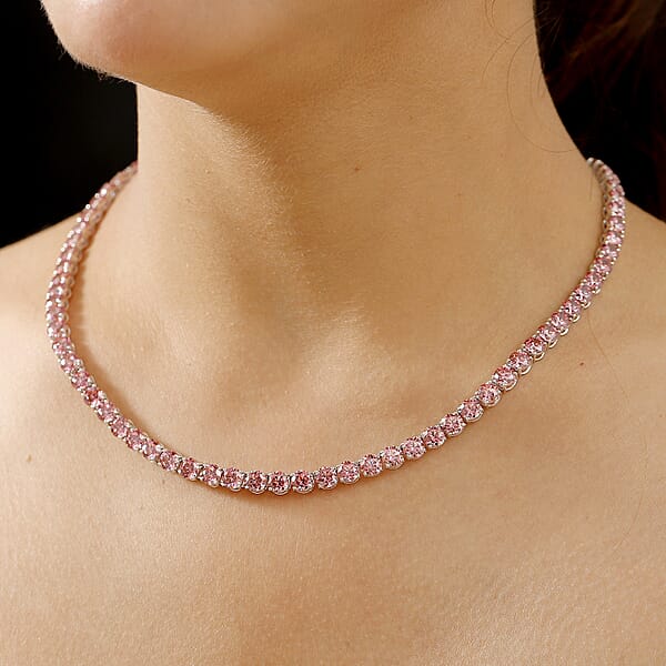 J Francis Embellished With Pink Zirconia By Swarovski 75.10 Ctw Celestial Radiance Necklace In Rhodium Over Sterling Silver 18 Inches