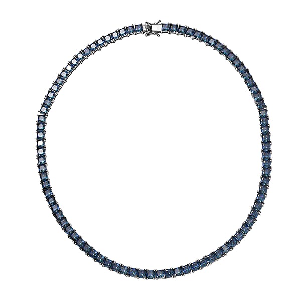 J Francis Embellished With Rainbow Blue Zirconia By Swarovski 101.00 Ctw Iconic Tennis Necklace 18 Inches In Rhodium Over Sterling Silver