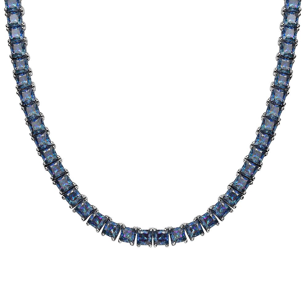 J Francis Embellished with Rainbow Blue Zirconia by Swarovski 101.00 ctw Iconic Tennis Necklace 18 Inches in Rhodium Over Sterling Silver
