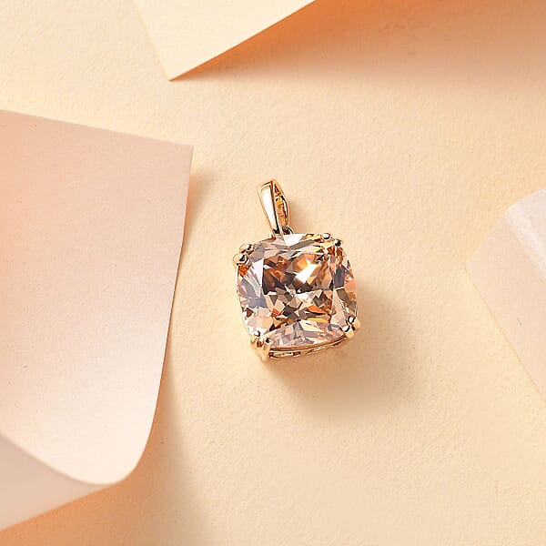 J Francis Embellished With Yellow Color Zirconia By Swarovski 14.65 Ctw Solitaire Pendant Without Chain In 10K Yellow Gold