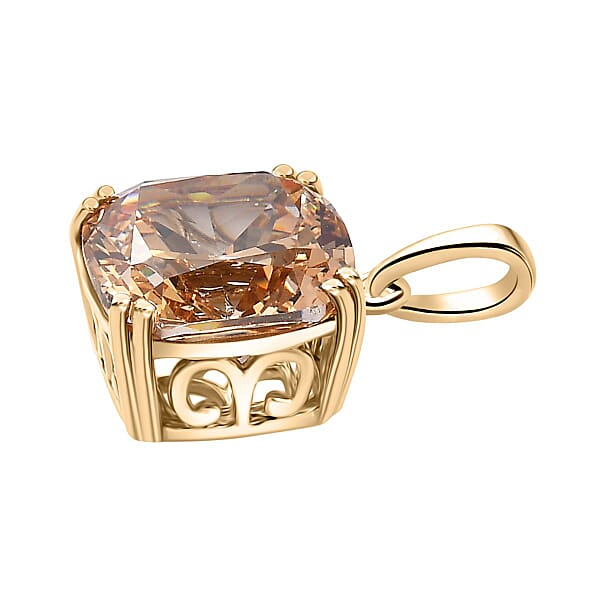 J Francis Embellished With Yellow Color Zirconia By Swarovski 14.65 Ctw Solitaire Pendant Without Chain In 10K Yellow Gold