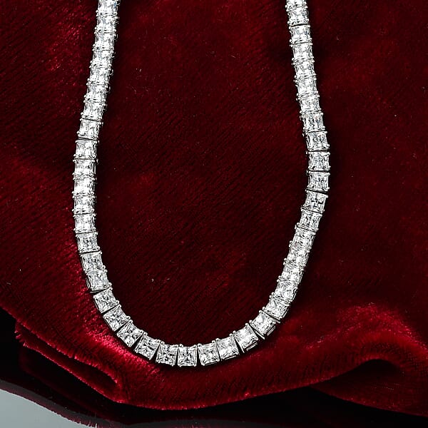 J Francis Embellished With Zirconia By Swarovski 87.90 Ctw Iconic Tennis Necklace 18 Inches In Rhodium Over Sterling Silver