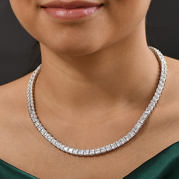 J Francis Embellished With Zirconia By Swarovski 87.90 Ctw Iconic Tennis Necklace 18 Inches In Rhodium Over Sterling Silver