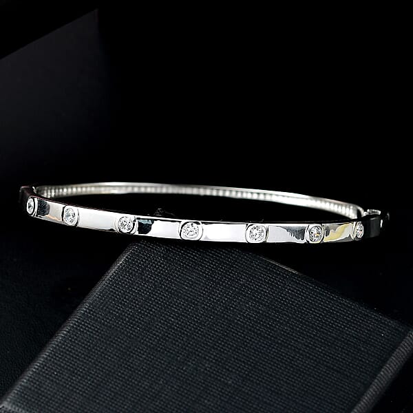 J Francis Embellished With Zirconia By Swarovski Bangle In Rhodium Over Sterling Silver (8.00 In) 1.40 Ctw