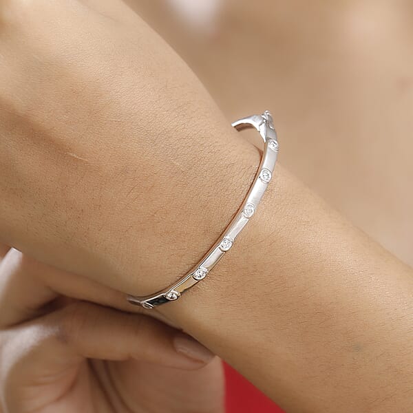 J Francis Embellished With Zirconia By Swarovski Bangle In Rhodium Over Sterling Silver (8.00 In) 1.40 Ctw