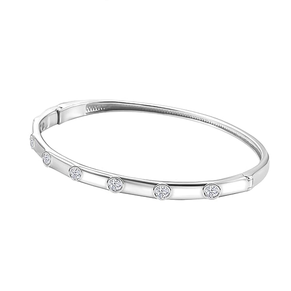 J Francis Embellished With Zirconia By Swarovski Bangle In Rhodium Over Sterling Silver (8.00 In) 1.40 Ctw