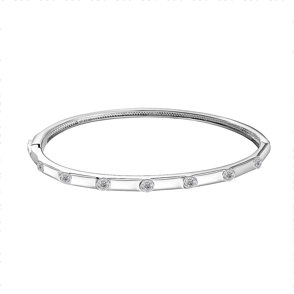 J Francis Embellished with Zirconia by Swarovski Bangle in Rhodium Over Sterling Silver (8.00 In) 1.40 ctw
