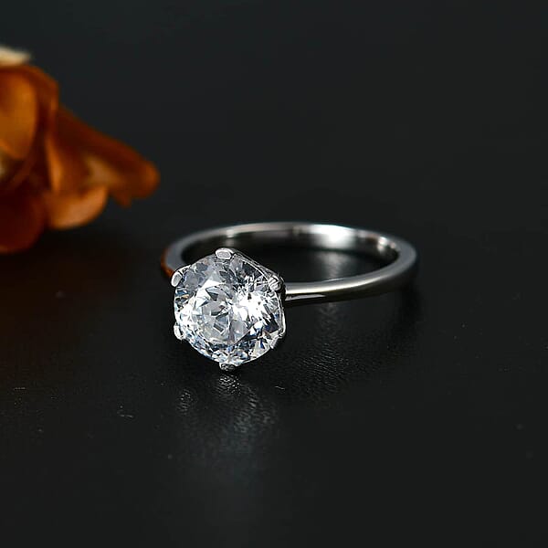 J Francis Zirconia By Swarovski Solitaire Ring In 10K White Gold 3.35 Ctw