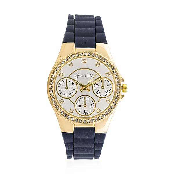 Jessica Carlyle Women's Matte Navy Silicone Strap 35mm Analog Watch & Coordinating Stackable Bracelet Set