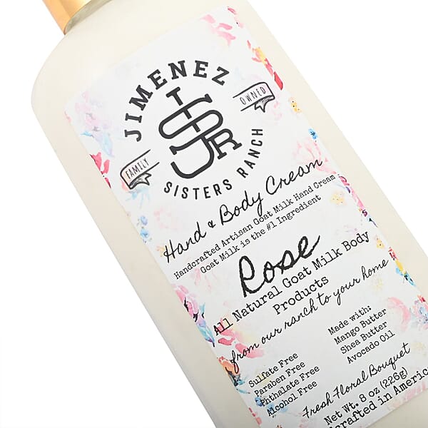 Jimenez Sisters Ranch Rose Goat Milk Hand & Body Cream (8oz Pump Bottle)